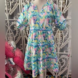 Women's Pastel Floral Tiered Casual Dress - Pink, Blue & Green